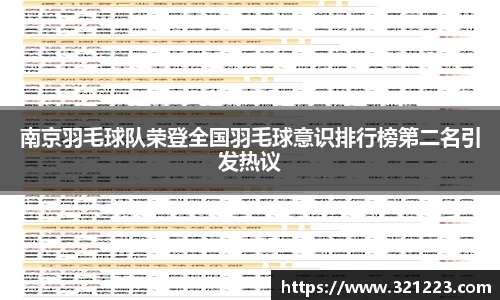 南京羽毛球队荣登全国羽毛球意识排行榜第二名引发热议